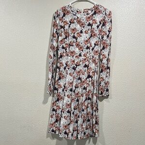 Forever21 Floral Long-Sleeve Pleated Midi Dress